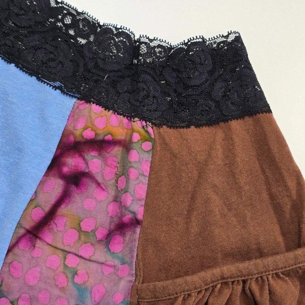 Handmade ✦ Floral Patchwork Handkerchief Mini Skirt ✦ Lace Waist Asymmetrical S - Picture 8 of 14